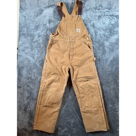 Vintage Carhartt Bib Overalls Men 36x30 Double Knee Quilt Lined R02-BRN USA Made - Picture 1 of 12